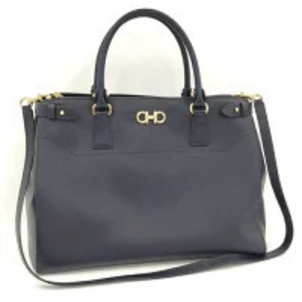 Salvatore Ferragamo shoulder bag Gancini leather Navy Blue